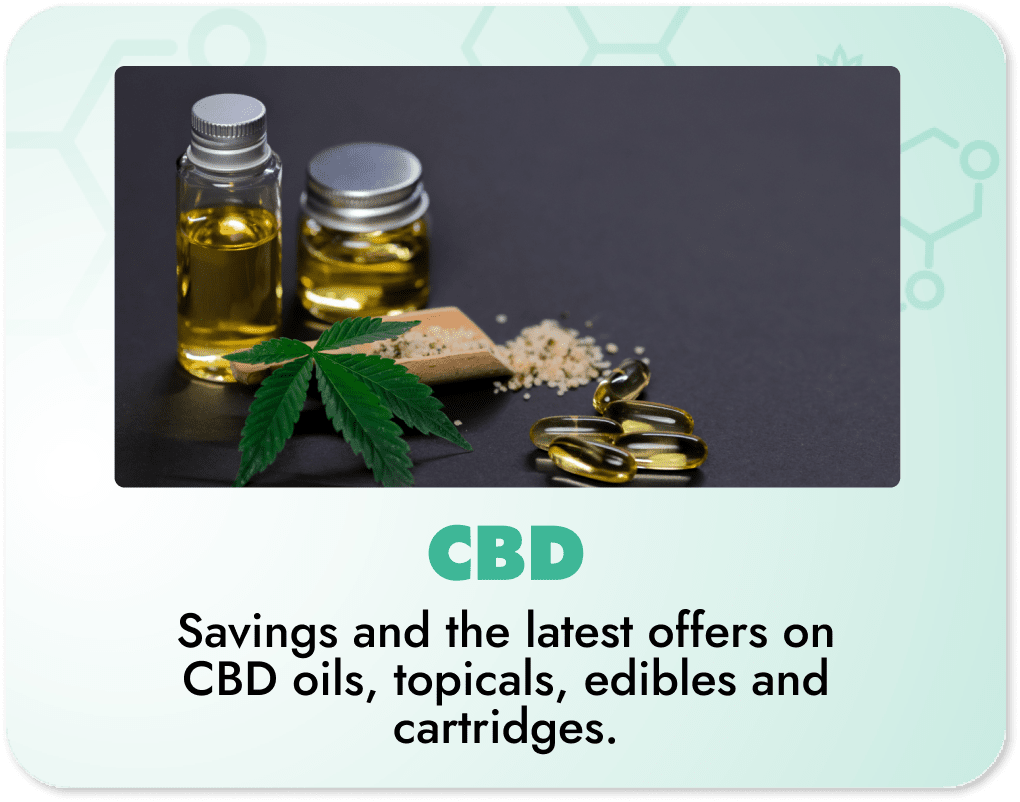 CBD Coupon Category Banner - Image includes CBD oil in a jar and capsules