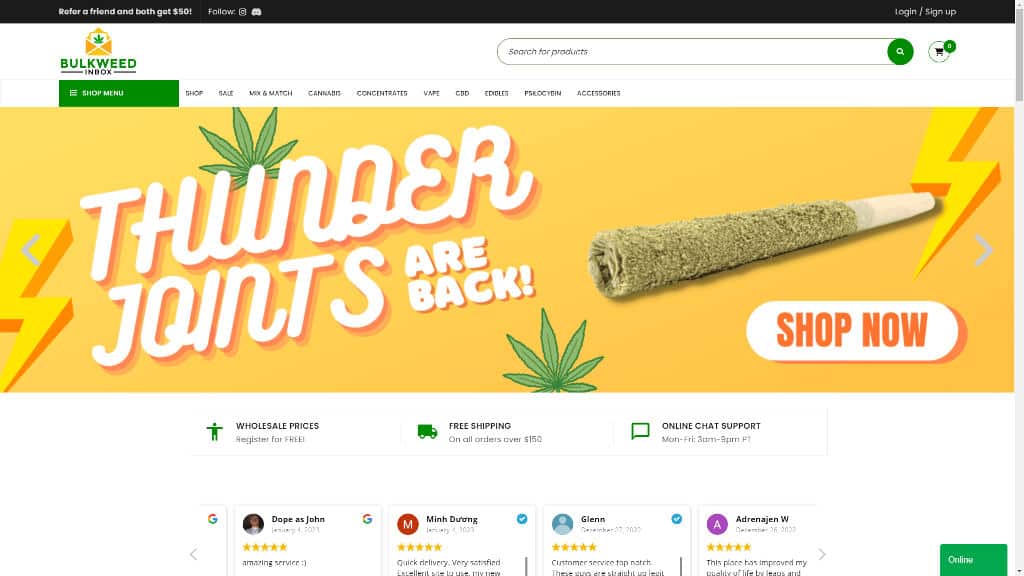 Bulk Weed Inbox Website Screenshot